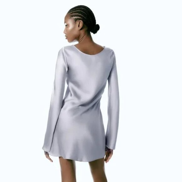 ZARA GRAY SATIN MINI DRESS - Picture 5 of 8